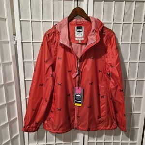 Joules Meadley Red Dog Packaway Jacket Hooded Waterproof Mac Coat NWT Sz 10